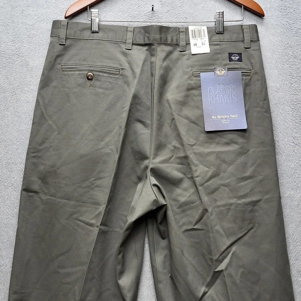 Dockers Men Pants 36X32 Olive Chino Twill Pleated Button 32